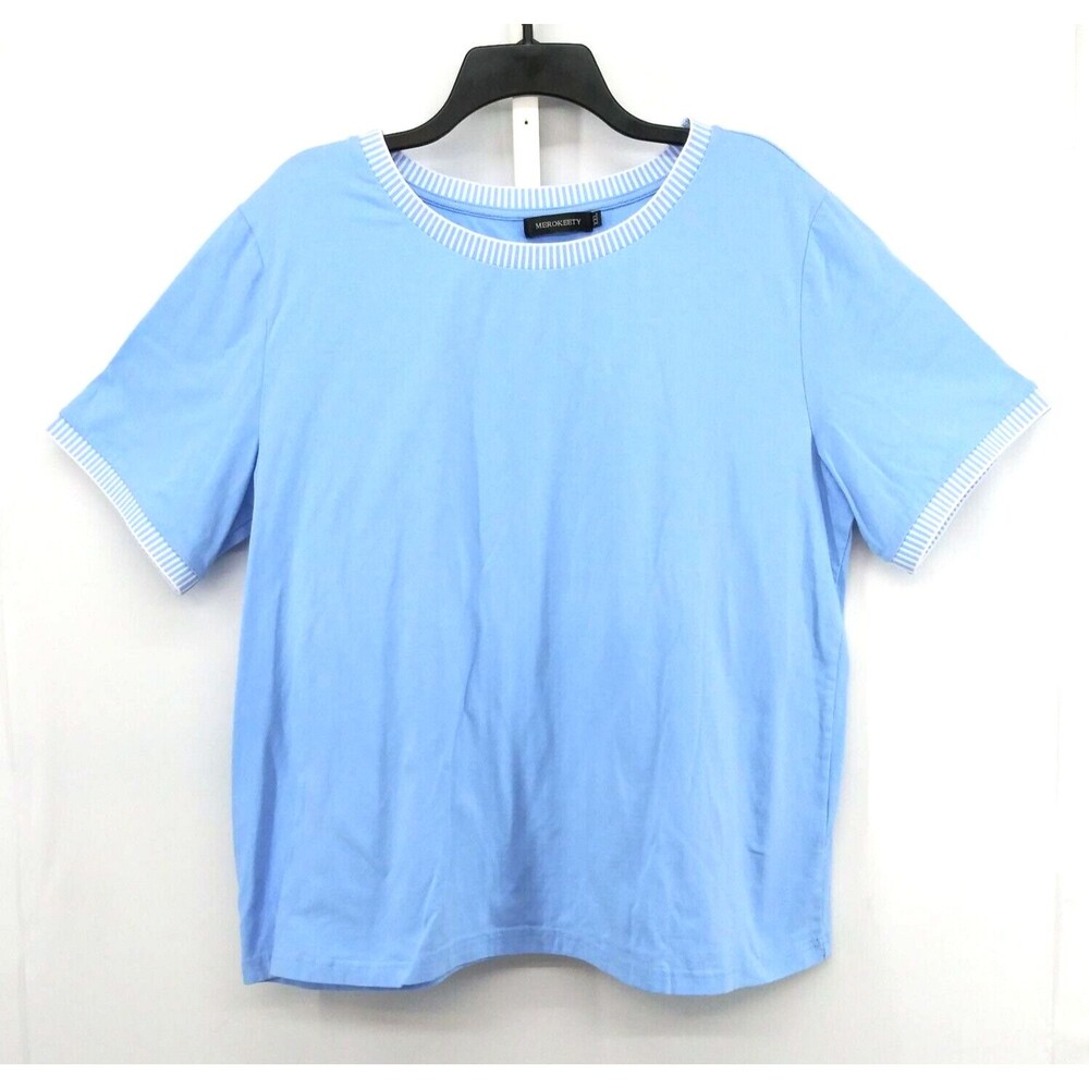 Merokeety Shirt Womens Size 2XL Blue Short Sleeve Round Neck Pullover Top